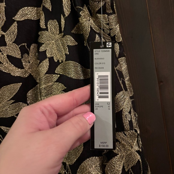 NWT Tahari ASL Black Lace Tulle Dress with Gold Floral Design 12 - Picture 10 of 11